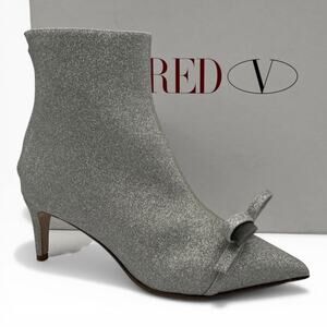 Valentino Sz 35 Boots Silver Glitter Ankle Booties Pointy Toe D0225309